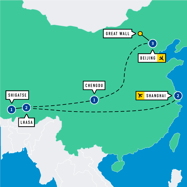 Map of Beijing, Tibet, and Shanghai