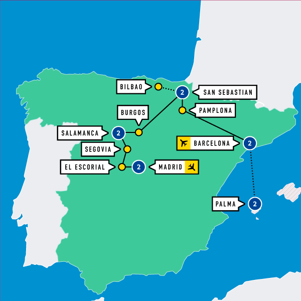 Map of Castilla to Barcelona