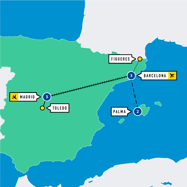 Map of Madrid and Barcelona Student Trip