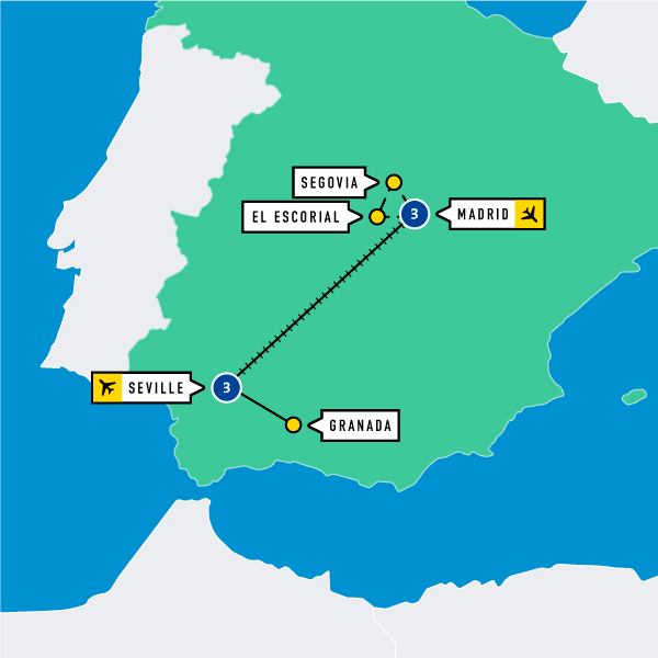 Map of Madrid y Sevilla