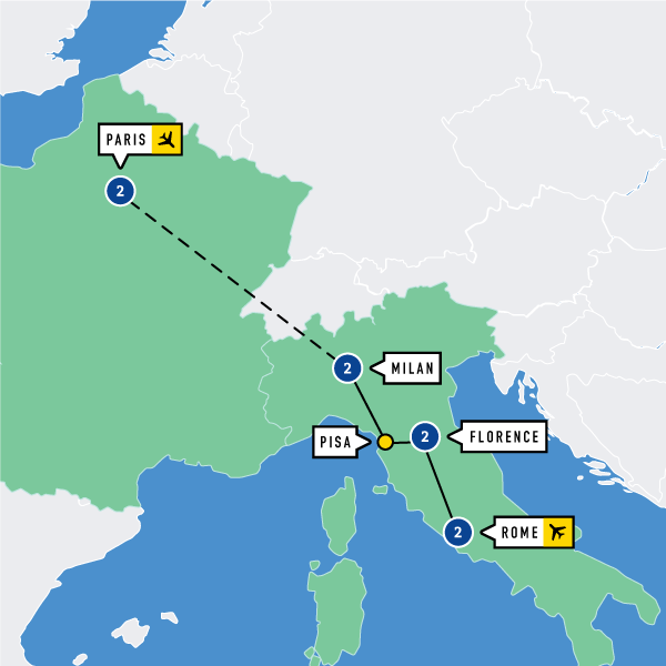 Map of Paris to Rome