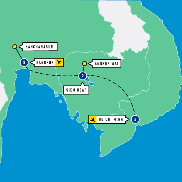 Map of Vietnam, Cambodia, and Thailand