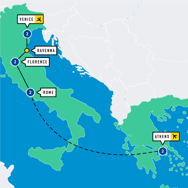 Map of Venice to Athens