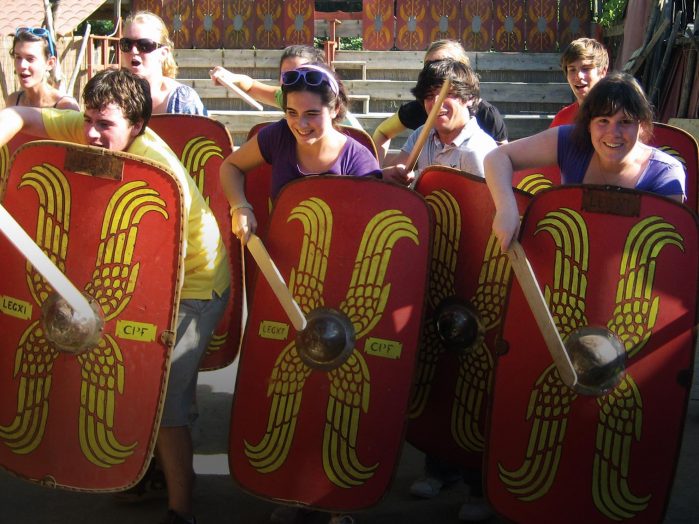 Roman gladiators training