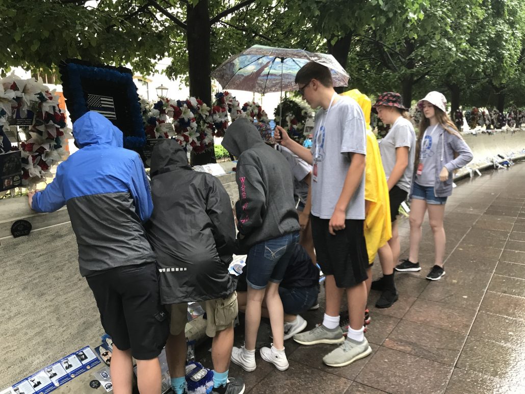 Middle school group at Law Enforcement Officers Memorial in DC