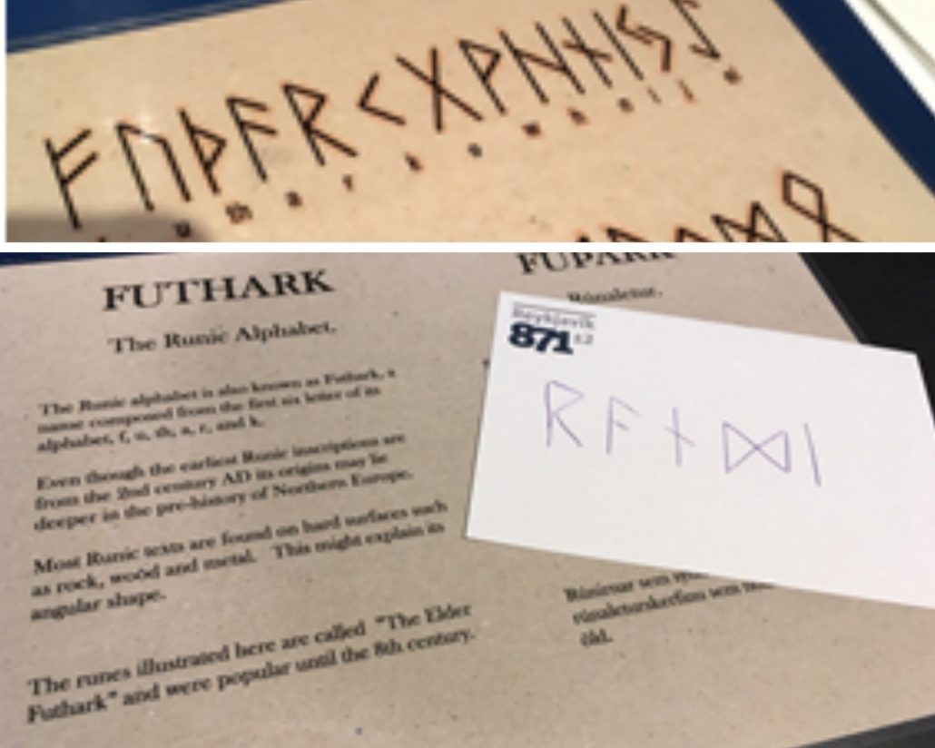 Pieces of paper containing the icelandic runic alphabet 